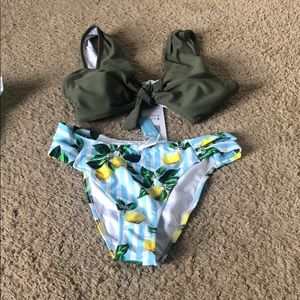 NEW!!!Cupshe Lemon Print Tie Front Bikini (size S)